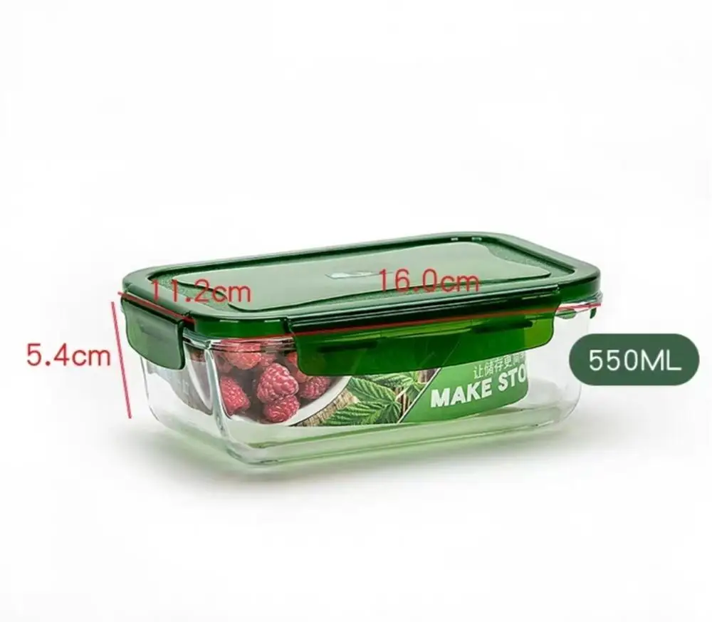 Портативный Здоровый стеклянный Ланч-бокс Bento коробки микроволновая посуда контейнер для хранения еды коробка для еды - Цвет: 550ml green