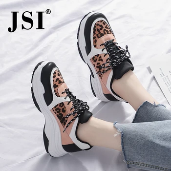 

JSI Leopard Round Toe Lace-Up Women Sneakers New Casual Microfiber Shoes Basic Animal Prints Platform Flats Ladies Sneakers JX43