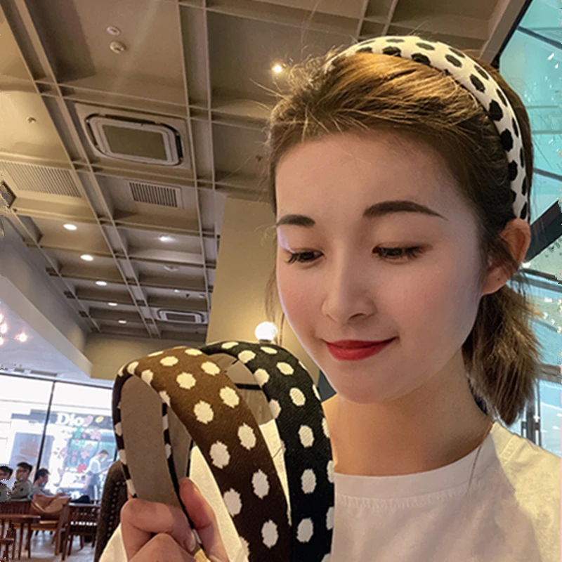 

New Women Sweet Wide Hair Hoop Girls Simple Printing Dot Hairbands Wash Face Makeup Headbands Headdress Fashion Hair Accessories