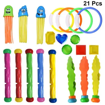 

21pcs Diving Sticks Pool Sink Seaweed Diving Ring Toys Swimming Pool Stick Octopus Toys for Kids Beginner Diving(Random Color)