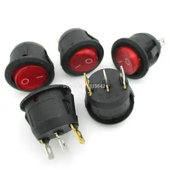 

5PCS/LOT 23mm Diameter Red Light ON OFF SPST Round Rocker Switch 3 Pins 6A/250V 10A/125V AC Power Switch KCD1-105