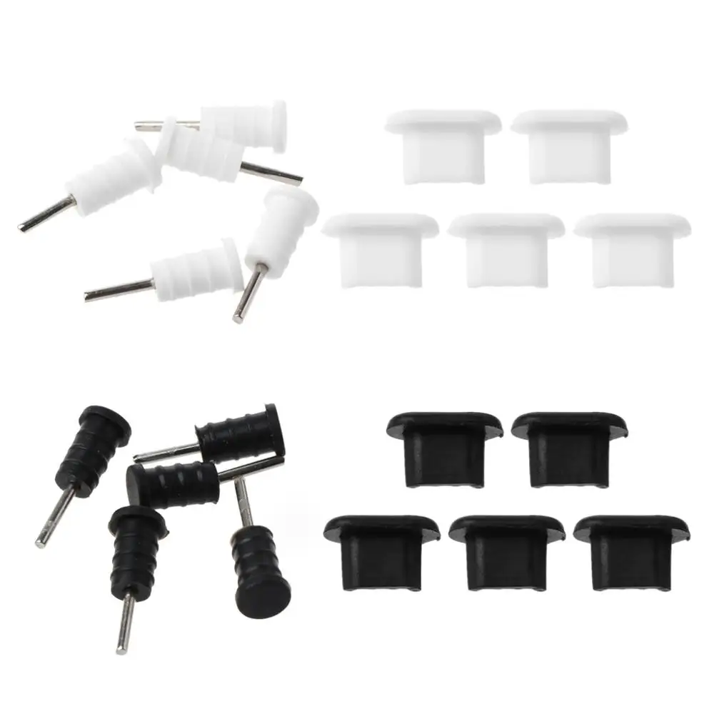 5 white and 5 black 10 комплектов, зарядный порт, Micro USB разъем, защита, 3,5 мм, наушники, защита от пыли, SIM карта, инструмент для удаления, для Android, смартфон - Цвет: 5 white and 5 black