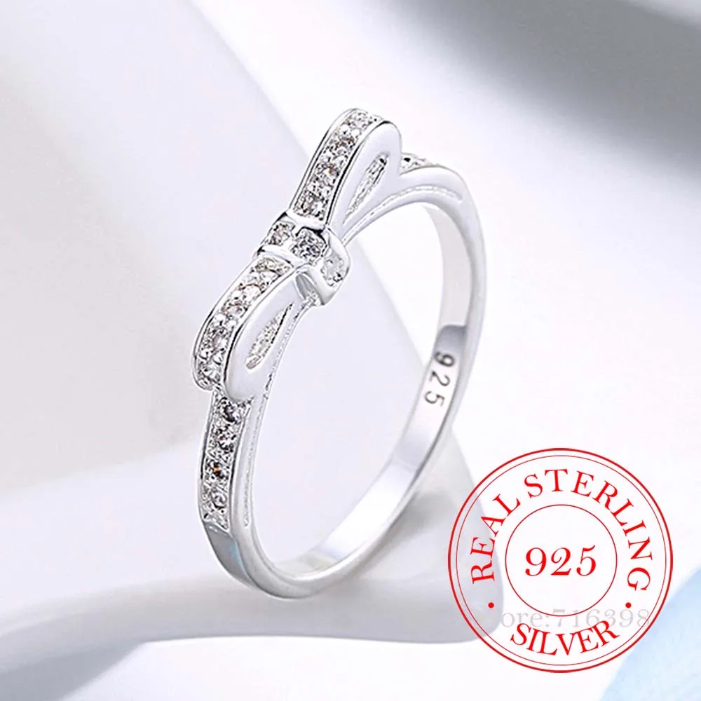 Silver rings silver ring 925 Sterling Silver Rings for Women Female Exquisite Bownot Cz Crystal Infinity Ring Bague Argent 925 Anillos Mujer
