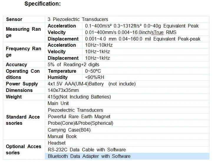 Цифровой трехканальный измеритель вибрации тестер VM-6380-3 с 3 пьезоэлектрическими преобразователями, используемыми для измерения ментального движения