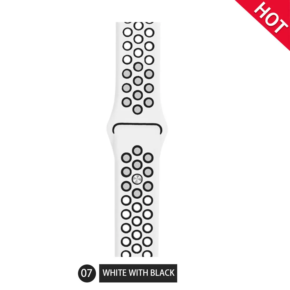 White with black Дышащий силиконовый спортивный ремешок для Apple Watch 4, 3, 2, 1, 42 мм, 38 мм, резиновый ремешок для браслета Nike iwatch 4, 5, 40, 44 мм - Цвет ремешка: White with black