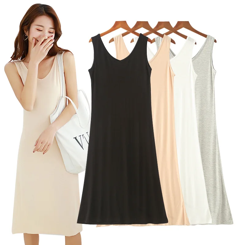 

Spring And Summer New Style Bit Modal Sleeveless V-neck Dress Women's Mori Girl Slim Fit Base Vest Skirt Medium-length Dress