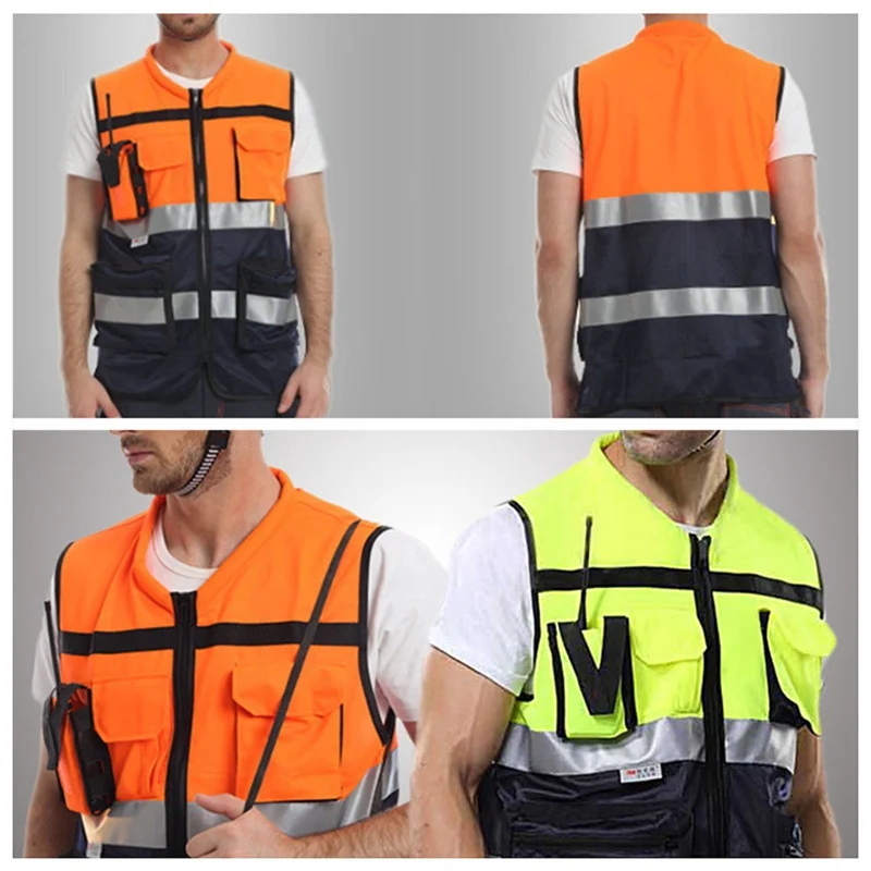 

2Pcs/Lot High Visibility Reflective Safety Vest Reflective Vest Multi Pockets Workwear Safety Waistcoat