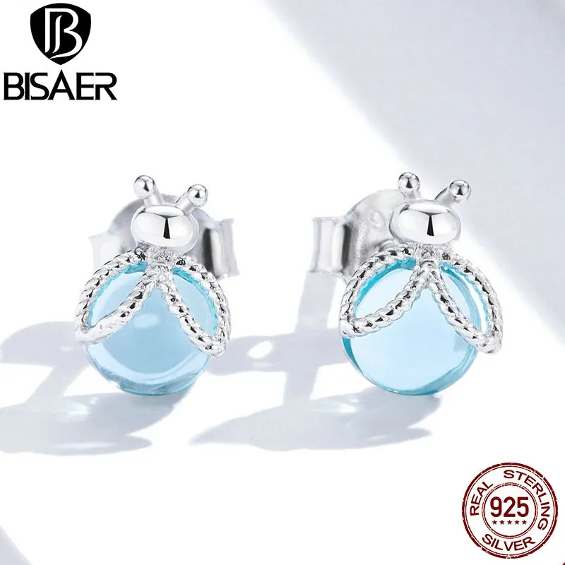 Серьги светлячки BISAER из стерлингового серебра 925 пробы форма небесно-голубая