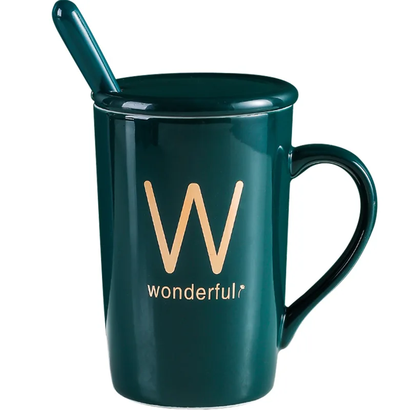 

Green Coffee Cups Ceramic Creative Large Milk Office with Spoon 300/400ML Tea Cup Gift Box Sets Handle Drinkware Decoration