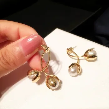 

Front And Back Flower Pearl Earrings Temperament New Fashion Jewelry Simple Personality Pendientes Gifts