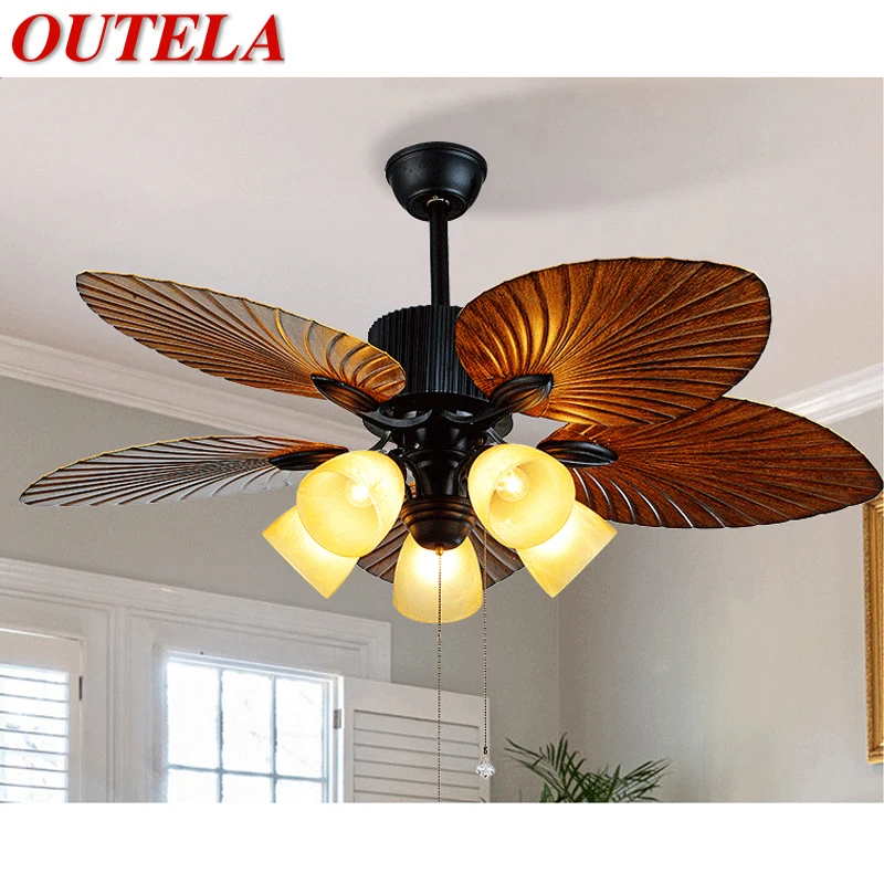 

OUTELA Ceiling Lamps With Fan For Rooms With Wood Blade Remote Control Modern Fan Light Home Dining Room Bedroom Restaurant