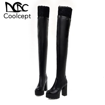 

CoolCept Size 33-48 Women High Quality Lace Winter Boots Hot Sale Platform Sexy Over The Knee Boots Lace Shoes Woman Footwear