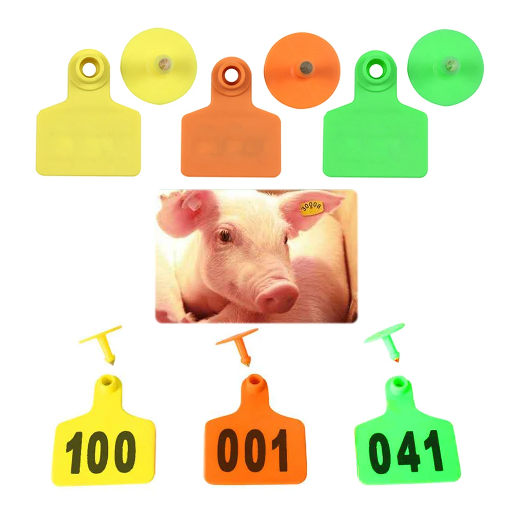 100 Uds verde/amarillo/naranja/en blanco puede ser personalizado etiqueta oreja de cerdo 0-300 de plástico cerdo Cerda Etiqueta de oreja animal cría suministros