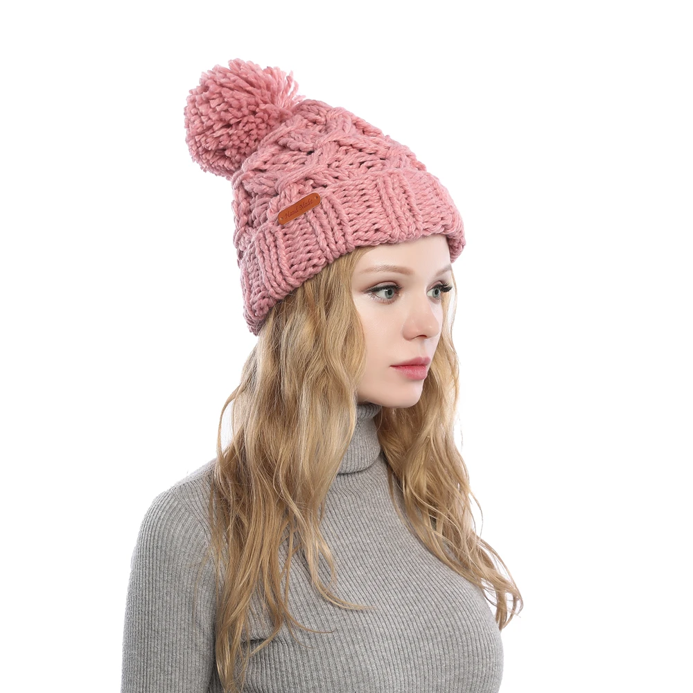 Stylish Autumn Winter Warm Women Braided Crochet Wool Knitted Beanie Beret Ski Ball Caps