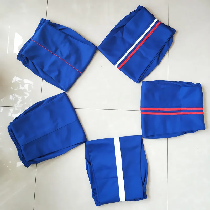 

Spring And Autumn Royal Blue Uniform Pants Loose-Fit Young STUDENT'S Gymnastic Pants Two Red Bars Strip White Bars Uniform Pants