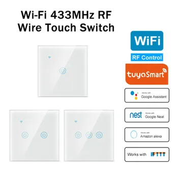 

WIFI Touch Light Wall Switch EU No Neutral Wire Required Tuya Smart Light Switch 1 2 3 Gang 100-240V Support Alexa Google Home