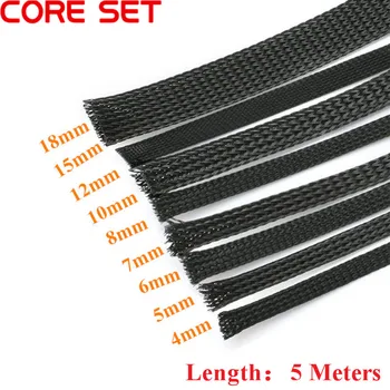 

5M Cable Sleeve Black Insulated Braided Sleeve PET Expandable High Density Sheathing 4/5/6/7/8/10/12/15/18mm Wire Protection