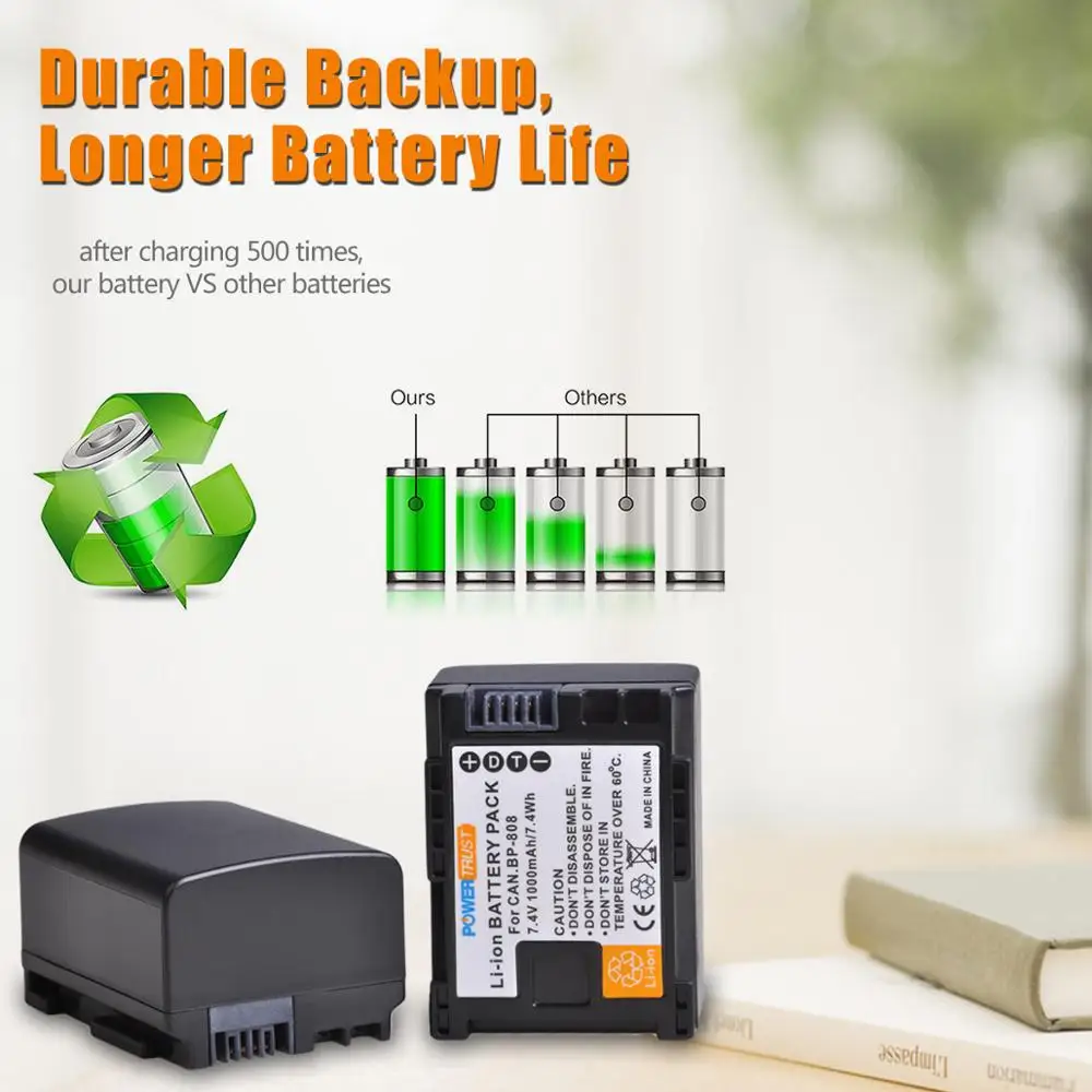 PowerTrust BP-808 BP 808 Battery +NEW USB Dual Charger for Canon BP-827 BP 827 BP-819 BP-807 BP-809 XA10 HF20 HF10 HF100 HG20