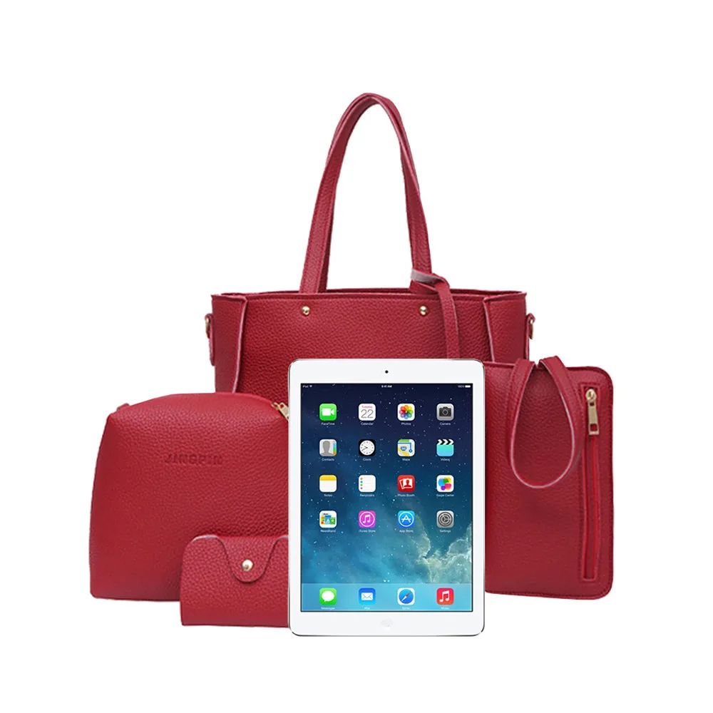 Модные женские сумки повседневные Сумки из искусственной кожи, 4 шт., винтажная сумка на плечо, вместительный бумажник, Одноцветный держатель для карт