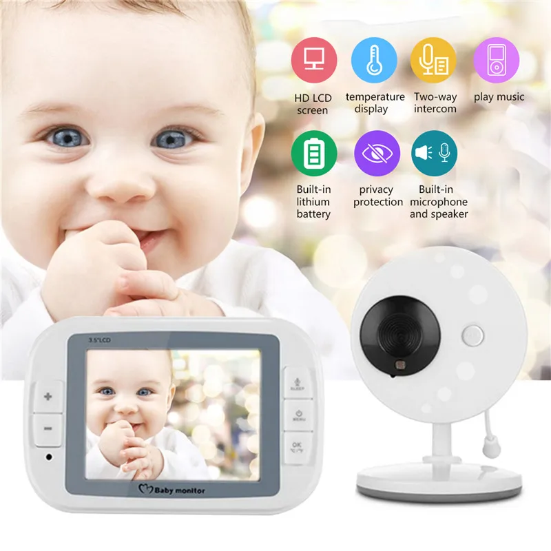 3.5 Inch Wireless Digital Baby Monitor Night Vision Sleep Music Temperature Monitoring Display 2-Way Talk With Security Camera