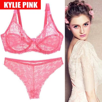 

Women Transparent Bra and Panties Lingerie Sets See Through Plus Size Straps Sexy Lace Ultra Thin Bra Thongs Underwear Set 105
