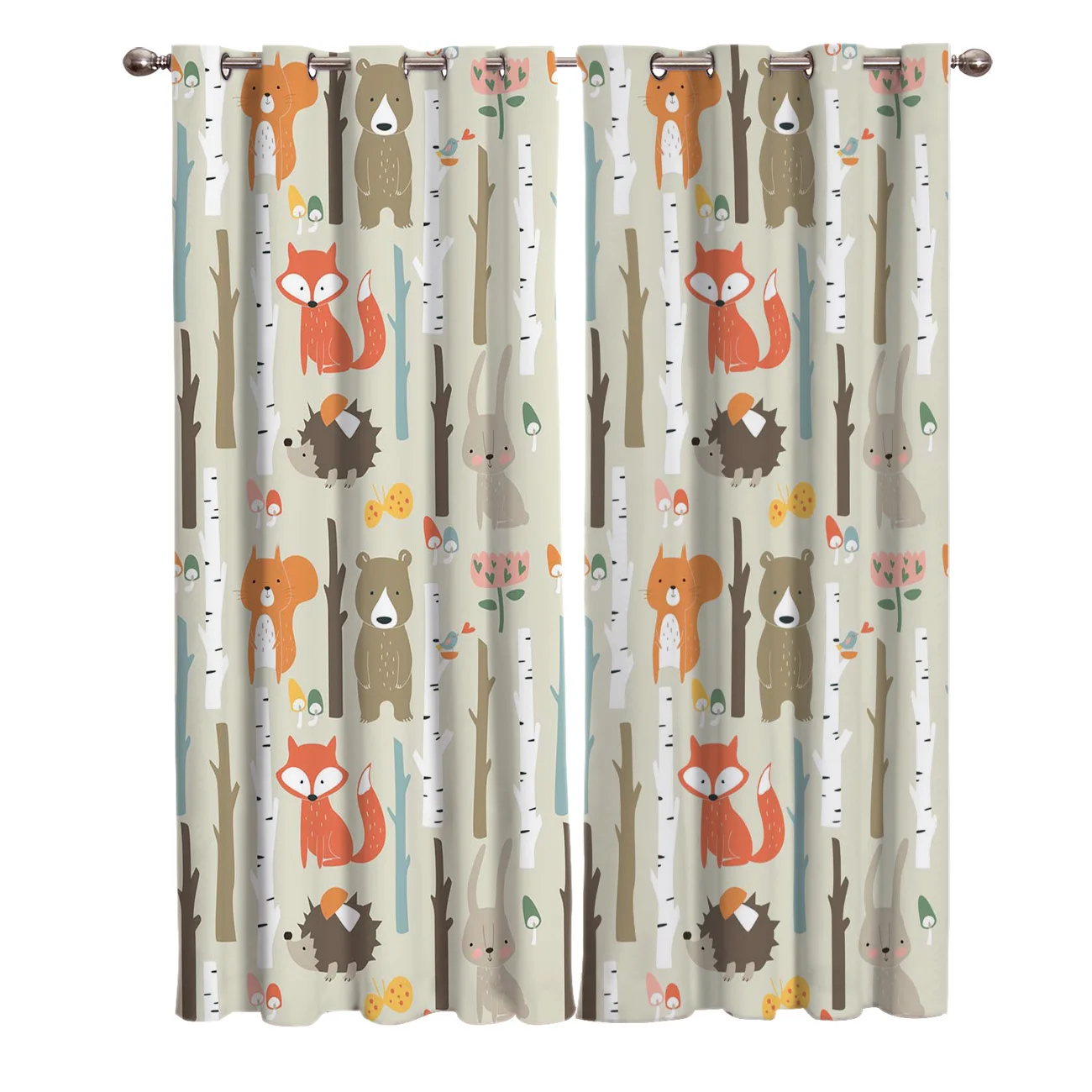 Details about   Cartoon Animal Kids Fox Bear Cat Bird Window Living Room Bedroom Curtains Drapes 
