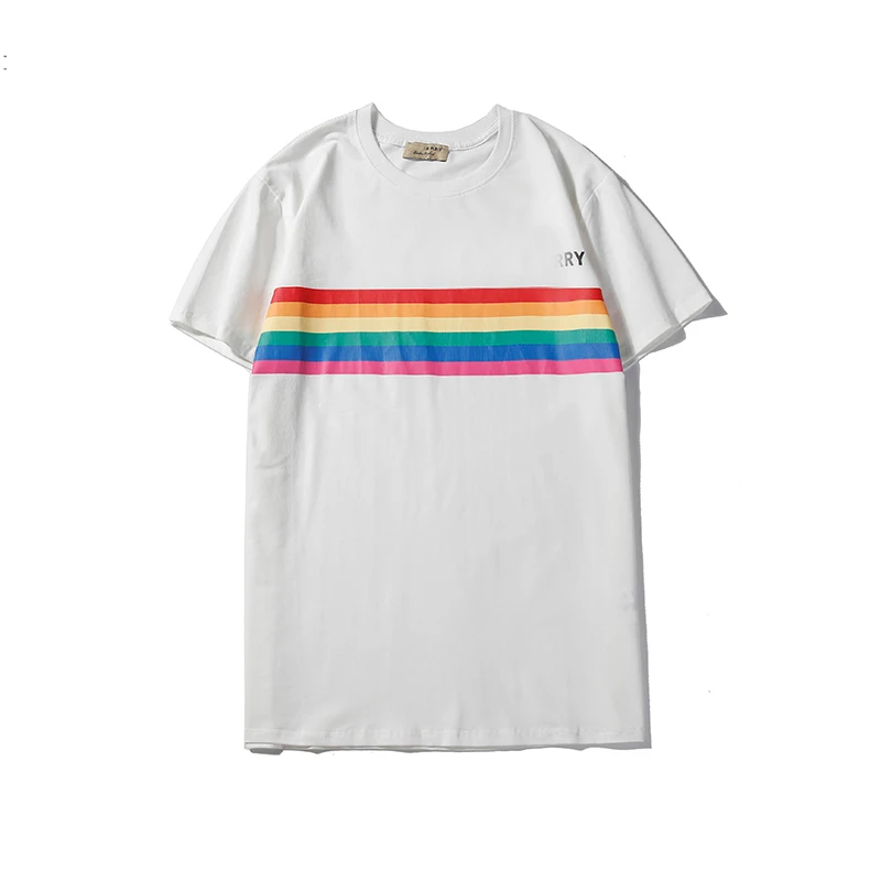Женские и мужские футболки высокого качества, брендовые хлопковые футболки с круглым вырезом, стереоскопические радужные буквы, женские сетчатые полосатые мужские футболки