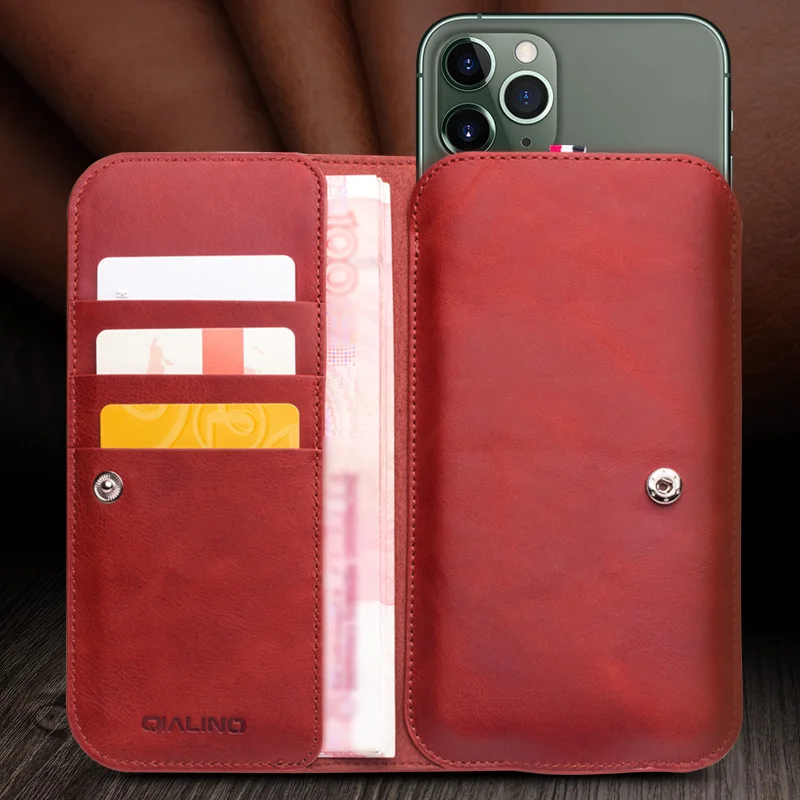

2019 New Original Qialino Brand Multi-function Handmade Pure Genuine Leather Wallet For iPhone 11 Pro Max 6.5 Real Cowhide Pouch Bags Case Phone Cover For iPhone 7 8 Plus