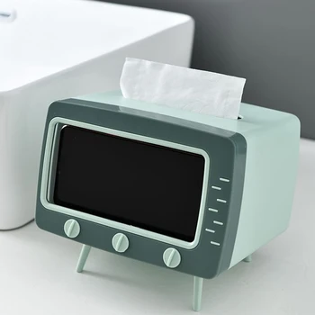

Tissue Box Home Office Container Bedroom Living Room Phone Holder Card Slot Design Raised Feet Desk Organizer Dorm TV Shape
