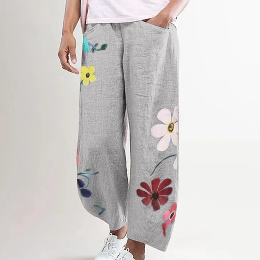 

Laamei Women Casual Harem Pants Summer Elastic Waist Wide Leg Pants Vintage Floral Print Trouser Femme Loose Pantalon Plus Size