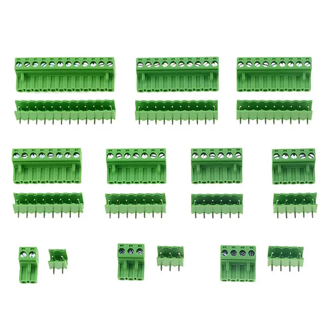 Juego de 10 bloques de terminales tipo enchufe, HT5.08, ángulo recto, 2, 3, 4, 5, 6, 7, 8, 9, 10, 12 pines, 300V, 10A, 5,08mm Juego de 10 bloques de terminales tipo enchufe, HT5.08, ángulo recto, 2, 3, 4, 5, 6, 7, 8, 9, 10, 12 pines, 300V, 10A, 5,08mm