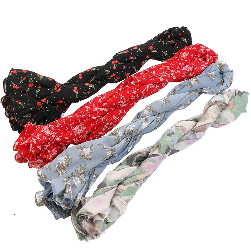 

115cm Printe Chiffon Square Hijab Scarf Chiffon Wraps Flower Shawls Muslim Lightweight Headband Wraps Islamic Scarves