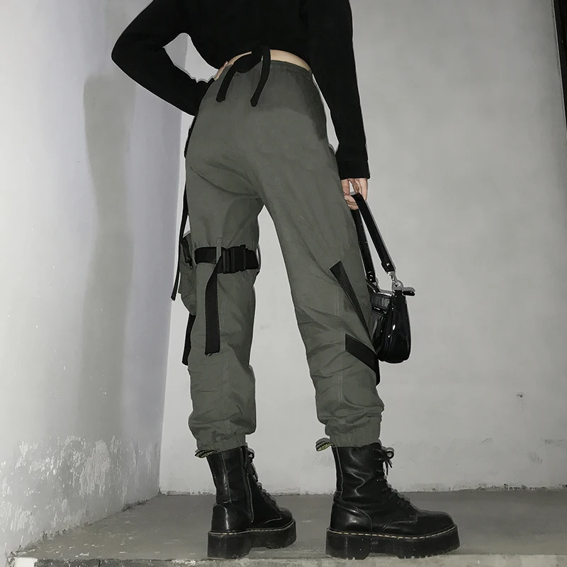 TCJULY Autumn New Arrival Streetwear Cotton Army Green Cargo Pants Women High Waist Drawstring Trousers Casual Jogger Pants