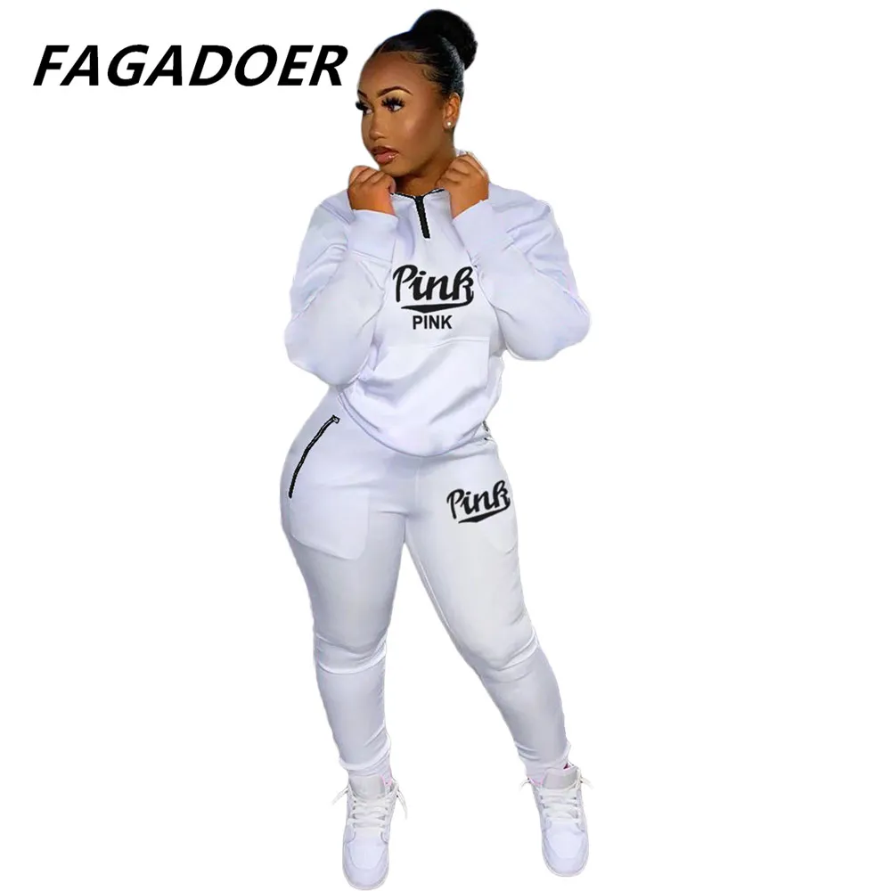 short pants suit Fall Winter Tracksuits Women Two Piece Set Pink Letter Print Graffiti Sport Outfits Casual Zip Sweatshirt+Pants Women Sweat Suit white pant set Suits & Blazers