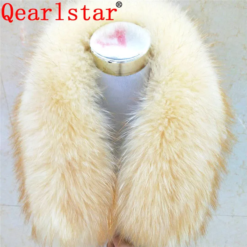Qearlstar Новинка Зима натуральный мех енота воротник женские шарфы шаль обертывания плед теплый бежевый с золотыми наконечниками 75*18 см Zxx833