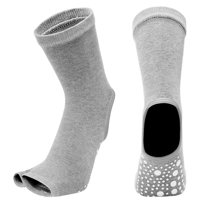 Hot Two Toe Yoga Socks Silicone Non Slip Quick-Dry Pilates Sock Foot Heel Cotton Ventilation Ballet Dance Sock for Women Fitnes Gray