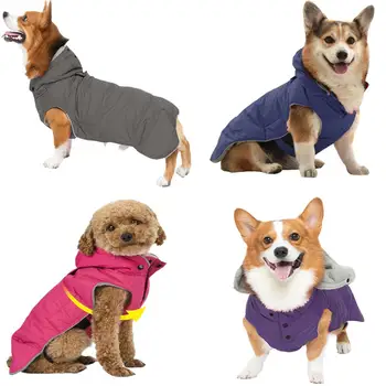 

Dog Winter Waterproof Clothes French Bulldog Hooded Warm Cotton Jacket Labrador Big Pets Coat Puppy Costume Outfits With Harness
