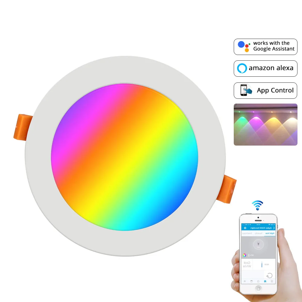 

4 Inch 4.5 inch 12w Downlight ZigBee 3.0 Smart RGBW Led Bulb Light Work with zigbee hub Amazon Echo Plus Directly