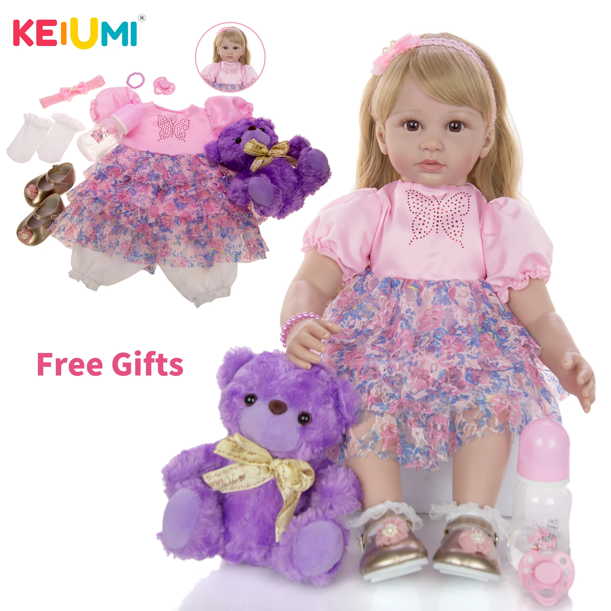 

KEIUMI Elegant Princess Doll Reborn Bonecas 60 cm Soft Vinyl Cloth Body Cute Simulation Dolls Babies Toy infantil Best Playmates