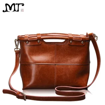 

MJ Women Leather Handbags Vintage Bag Female Messenger Bag Oil Waxing Split Leather Ladies Crossbody Tote Handbag Large Capacity