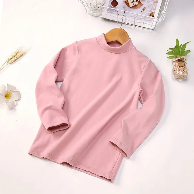 Коллекция года, зимние детские рубашки утепленная детская футболка высокие зауженные рубашки для девочек, теплая детская блузка для подростков термобелье - Цвет: thick pink