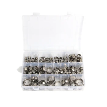 

NEW-140Pcs Stainless Steel Single Ear Hose Pipe Tubing Clips Clamp Cinch Rings Crimp Pinch Fitting 5.8-21mm Assortment Kit