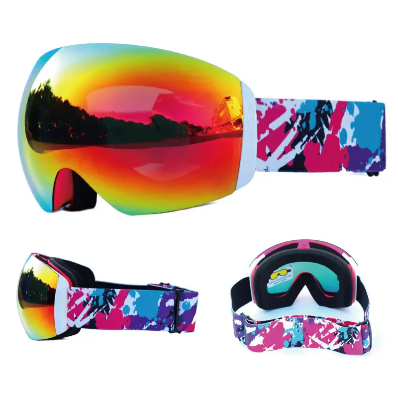 Лыжные очки двухслойные Поляризованные линзы для катания на лыжах противотуманные UV400 очки для сноуборда мужские женские лыжные Чехол для очков - Цвет: White Red Lens