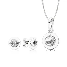 925 пробы, Серебряный Сияющий подарочный набор, подходит для шарма, оригинальное ожерелье, женское ювелирное изделие, комплект из двух предметов