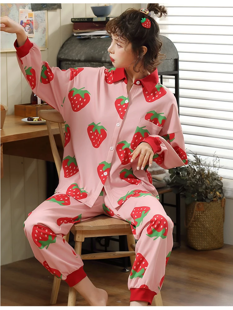 Осенне-зимний женский хлопковый пижамный комплект с длинными рукавами, корейский кавайный свободный комплект одежды для отдыха для взрослых и женщин, пижама для вечеринки, верхняя одежда