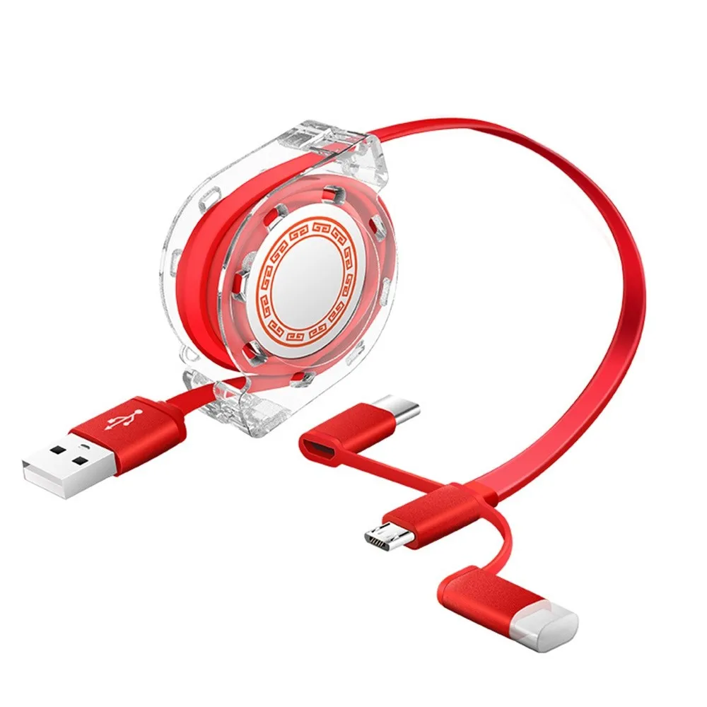 

3 In 1 Telescopic Charger Data Cable Line For iPhone Lightning 8 X 7 6 6S Plus Retractable Portable Micro USB & USB C Charging C
