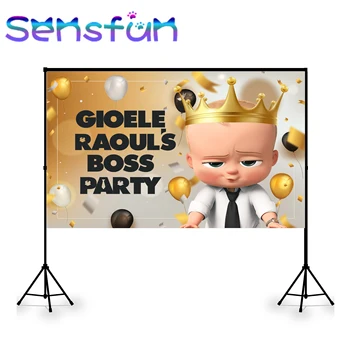 

Little Men Baby Boss 1st Birthday Party Backdrops For Photo Studio Black and Gold Balloons Photography Backgrounds Vinyl 7x5ft
