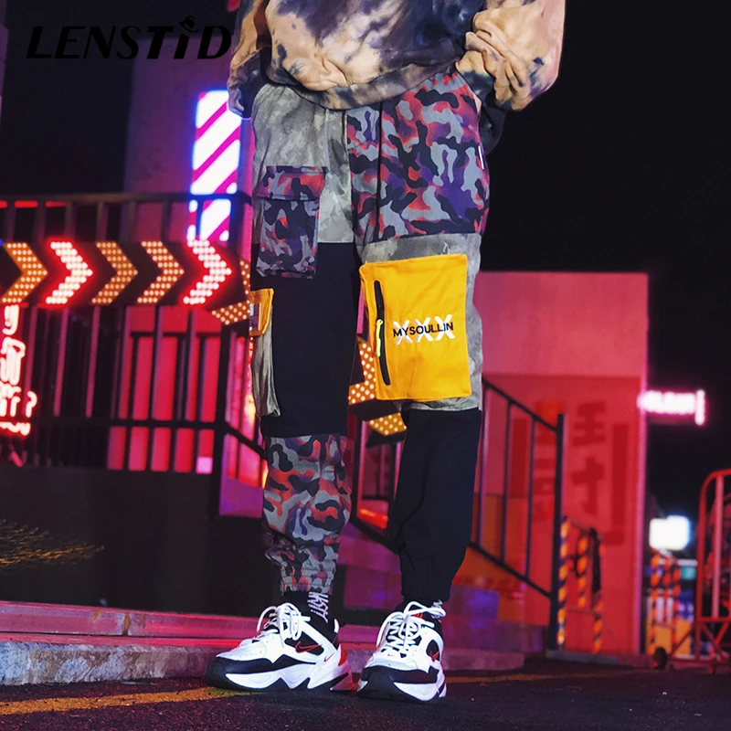 LENSTID цветной блок Лоскутные камуфляжные брюки карго хип уличная Harajuku беговые штаны осенние спортивные брюки