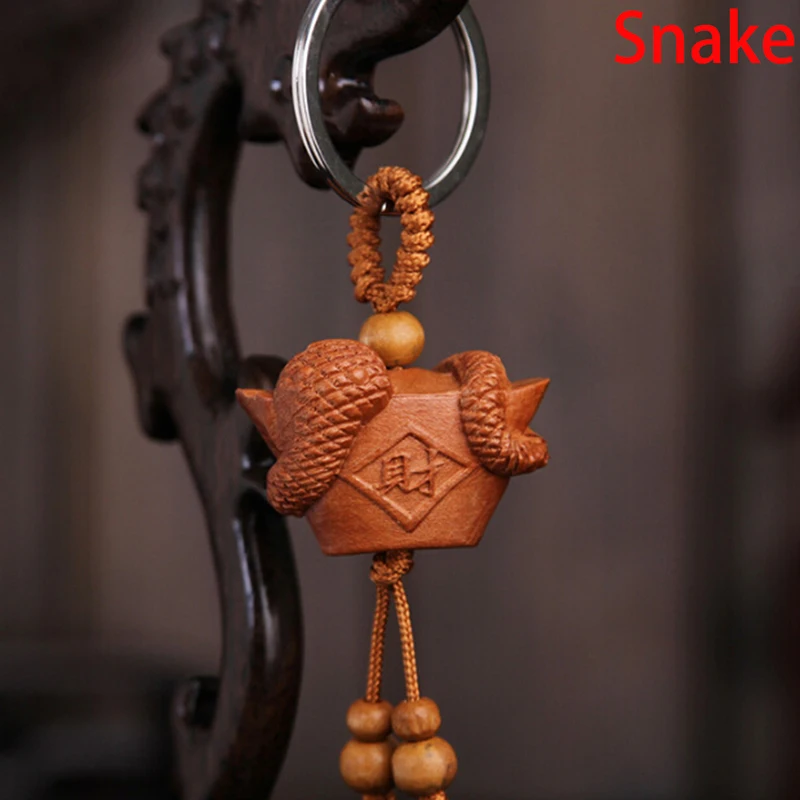 Snake Модные натурального дерева 12 зодиакальный брелок для детей «унисекс» для детей животных обезьянья, овца со змеиным рисунком дракона и тигра брелки для ключей кольцо для ключей - Цвет: Snake