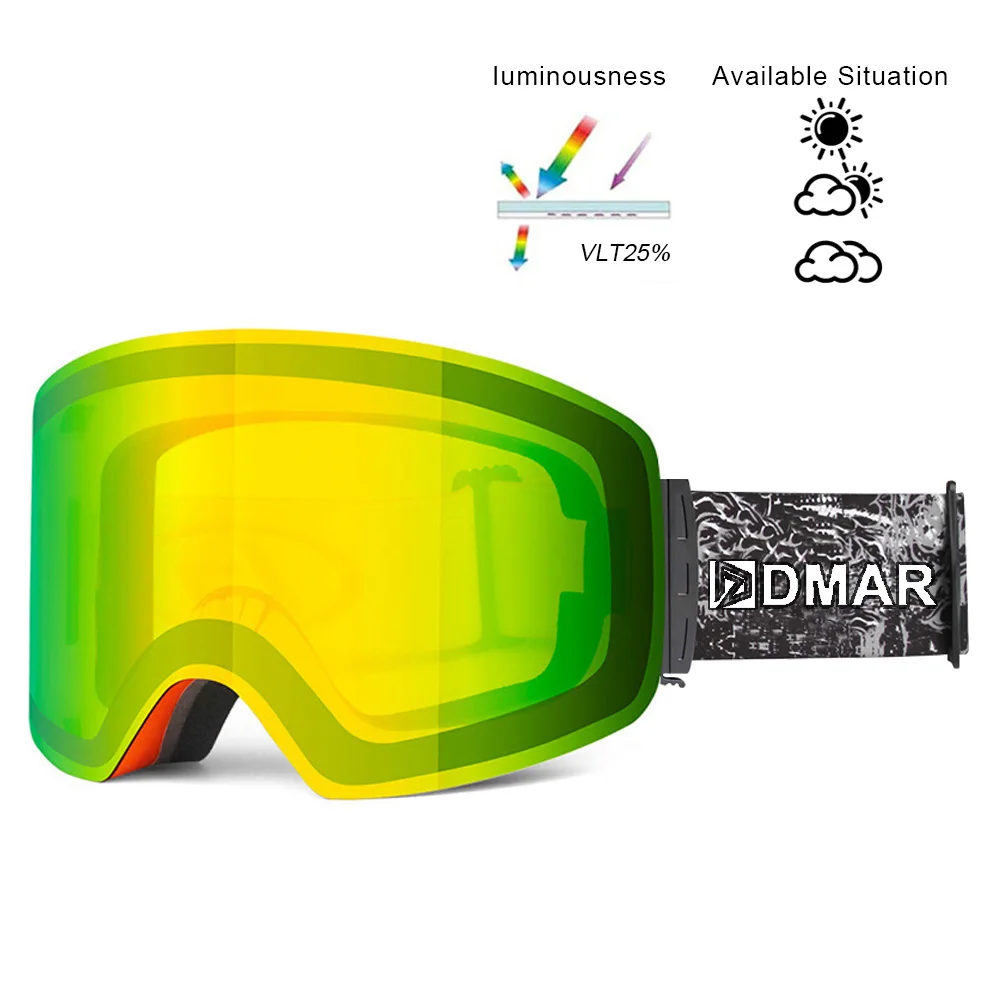 Лыжные очки UV400 плюс двухслойные противотуманные защитные согревающие большие линзы очки для мужчин и женщин сноуборд очки для катания на коньках - Цвет: Gloden